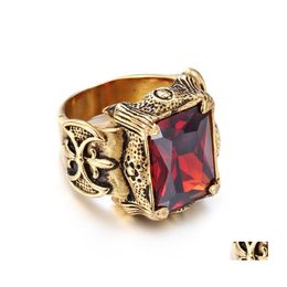 Cluster Rings Mens Punk Ring Goldcolour Gothic Stainless Steel Green Purple Clear Red Stone Big Selling Size 8 9 10 11 12 13 Drop De Dhbgb