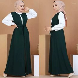 Ethnic Clothing Womens Muslim Abaya Dubai Fashion Sleeveless Solid Colour Coats Casual Slim Thin Long Dresses Islam 2023