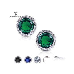 Stud Platinum Plated Cubic Zirconia Halo Shape Gemstone Round Earrings For Women Girls Fashion Jewellery Gift Your Girl Drop Delivery Dhq4N