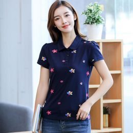 Women's Polos Baharcelin 2023 Summer Floral Polo Shirt Tops Women Girl Turn-down Collar Short Sleeve Female Sports Muje