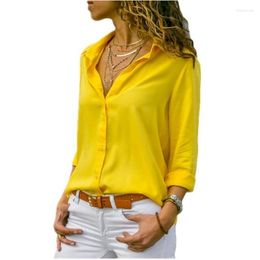 Women's Blouses & Shirts Oversize Women Tops Autumn Elegant Long Sleeve Solid V-Neck Chiffon Blouse Work Office Simple Top BlusasWomen's Eld