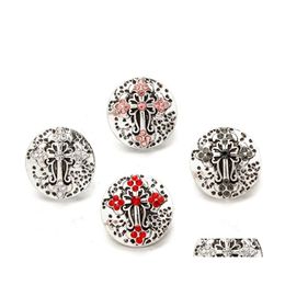 Clasps Hooks Fashion Crystal Cross 18Mm Snap Button Jewellery Vintage Flower Engraved Noosa Chunks Diy Ginger Charms Bracelet Neckla Dh8Eo