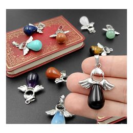 Arts And Crafts Natural Stone Angel Pendant Charms For Necklace Pink Quartz Opal Agates Pendants Water Drop Female Jewelry Gift Deli Dhbyc