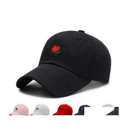 Ball Caps Woman Embroidery Cotton Baseball Cap Boys Girls Snapback Hip Hop Flat Hat Rose Embroidered Fashion Wild Drop Delivery Acce Dhfwk