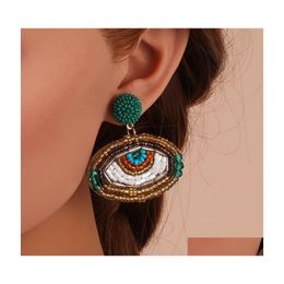 Dangle Chandelier Fashion Jewelry Handmade Woven Evil Eye Earrings Colorf Beaded Blue Eyes Stud Drop Delivery Dhxdq