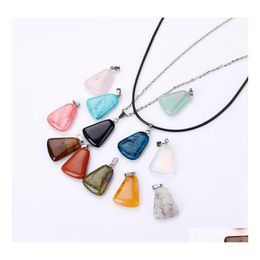 Arts And Crafts Natural Stone Trapezoid Pendant Necklace Opal Tigers Eye Pink Quartz Crystal Chakra Reiki Healing Pendum Necklaces D Dhf3P