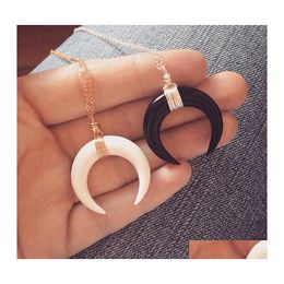 Pendant Necklaces Faux Ivory Bone Double Horn Moon For Women Crescent Shape Gold Chain Choker Fashion Jewellery Gift Drop Delivery Pend Otnr5