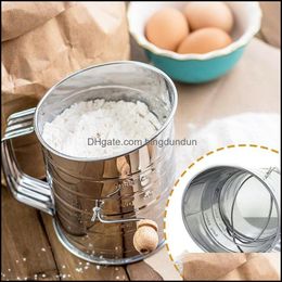 Baking Pastry Tools Flour Sifter Sieve 3Cup Stainless Steel Rotary Hand Crank S Ifter With 2Wire Agitator Icing Sugar Bake Utensil Dhnom