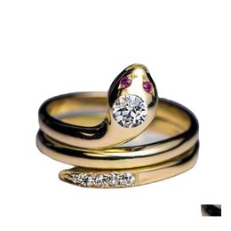 Band Rings Fashion Jewelry Vintage Snake Ring Inlaid Zircon Opening Ajustable Men Women Drop Delivery Dhivl