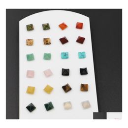 Arts And Crafts 8X8Mm Pyramid Natural Stone Crystal Tiger Eye Rose Quartz Turquoises Amethyst Red Agate Beads Stud Earring For Women Dhcdy