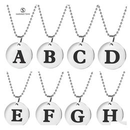 Pendant Necklaces Az 26 Initial Letters Stainless Steel 25Mm Round Necklace Diy Customize Jewelry Wholesale Drop Delivery Pendants Dhlhf