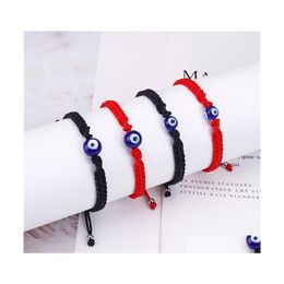 Link Chain 2Pcs/Lot Handmade String Evil Eye Link Bracelet For Women Men Girls Boys Black Red Thread Adjustable Lucky Amet Minimali Dhljr