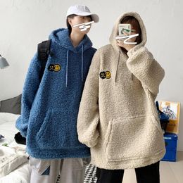 Men's Hoodies 2023 Fashion Trend Cashmere Keep Warm Pullover Casual Loose Wool Sweatshirts Apricot/Blue Color Clothes Coat M-2XL