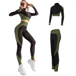 Active Sets Seamless Zipper Yoga Set Women's Tracksuit Workout Outfits High Waist Leggings Fitness Long Sleeve Crop Top 2PCS Sports