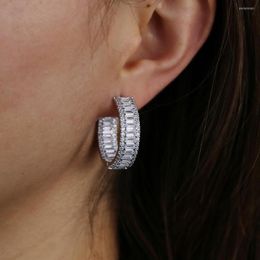Hoop Earrings Medium Cz Huggie Earring Sparking Bling 5A Square Cubic Zirconia Fashion Classic Women Jewelry
