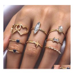 Band Rings Bohemian Fashion Jewelry Knuckle Ring Set Hollow Out Geometric Hearts Inlaid Diamond Rhinstone Stacking 8Pcs/Set Drop Deli Dh0To