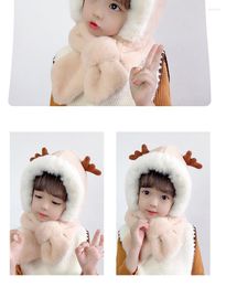 Hats 2023 Winter Children's Boys And Girls Scarf One Plush Cap Cute Baby Antlers Plus Velvet Ear Tide