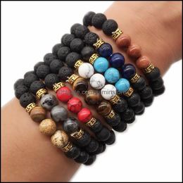 Beaded Natural Black Lava Stone Tiger Eye Turquoise Bracelet Diy Aromatherapy Essential Oil Diffuser For Women Drop Delivery Jewellery Otngj