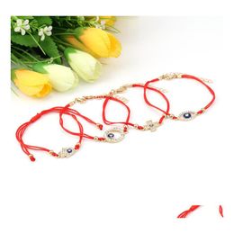 Charm Bracelets Turkish Blue Evil Eye Wrap For Women Crystal Fatima Hamsa Hand Cross Red String Rope Bangle Fashion Jewellery Drop Deli Otspj