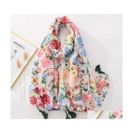 Scarves Bohemian Fashion Spring Summer Women Slik Scarf Sunsn Cotton And Linen Fleeing Big Gauze Shawls Soft Beach Shawl Florals Tas Dhfyx