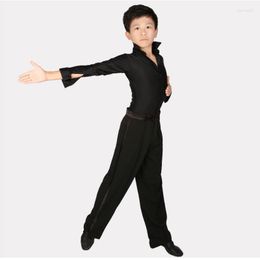 Stage Wear Drop Boy's Latin Dance Black/White Long Sleeve T-Shirt For Dancing Performance Costume A0008