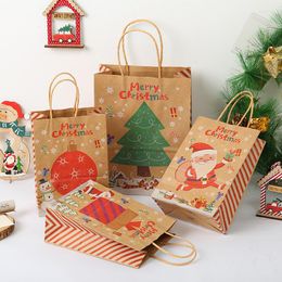 Gift Wrap Christmas Tree Handle Bag 12pcs/lot Santa Claus Kraft Paper Girls Birthday Party Decor Candy Pouches