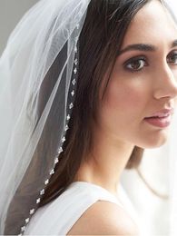 Bridal Veils Wedding Veil Short Simple Beads Crystal Pearls Edge 1 Tier White Ivory With Comb Velo De Novia AccessoriesBridal