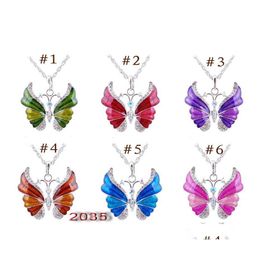 Pendant Necklaces Fashion Crystal Butterfly For Women Animal Shape Sier Sweater Chain Female Luxury Jewelry Gift Drop Delivery Pendan Otrij