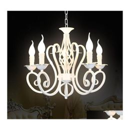 Chandeliers Wrought Iron Modern Pendant Chandelier Vintage Ceiling Candle Lights Lighting Fixtures Black/White Home Drop Delivery Ind Otdaf