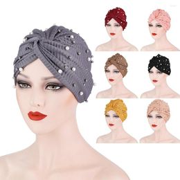 Ethnic Clothing Crinkle Fashion Pearl Inner Hijab Turban Black Beading Headscarf Emme Musulman Undercap Islamic Turbante Mujer Muslim Cap