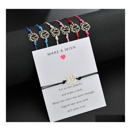 Charm Bracelets Fashion Make A Wish Cute Lotus Flower With Card Red Blue Black White String Rope Bangle Diy Handmade Jewellery Gift Dr Otma5