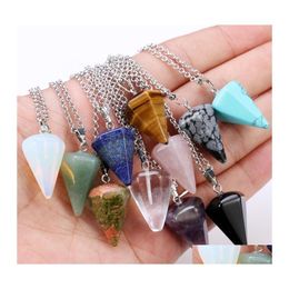 Pendant Necklaces Natural Stone Druzy Hexagonal Prism Charm Stainless Steel Chain For Women Men Fashion Jewelry Drop Delivery Pendant Ottua