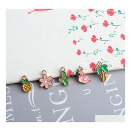 Charms 10Pcs Cute Mini Flower Coconut Tree Flamingo Enamel Pendant Diy Findings Women Handmade Jewelry Making Accessory P132 Drop De Dh580