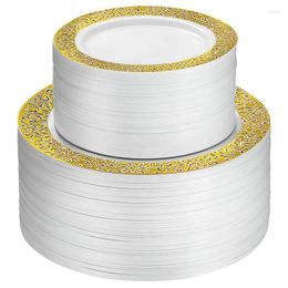 Plates Gold Disposable Plastic -Lace Design Wedding Party Lace Salad/Dessert 25Pack Retail