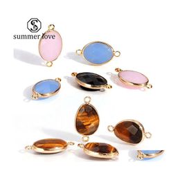 Charms Trendy Double Side Druzy Stone Pendant Tiger Eye Genuine Gemstone With Gold Plated Mti Colour Diy Jewellery Making Bracelet Drop Dhlie