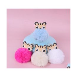 Key Rings Rabbit Fur Ball Adorable Cat Head Doll Keychains Animal Pompom Keyfobs Pendant Charm Jewellery P50Fa Drop Delivery Dhgve