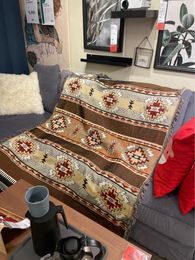 Blankets Geometric Totem Sofa Towel Retro Blanket Line Literary Tablecloth Bohemian Knitted Throw Travel Plane