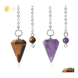 Arts And Crafts Reiki Healing Pendums Radiesthesia Natural Stones Pendants Amet Crystal Pendum For Men Women Pendos Necklace Drop De Dhcto