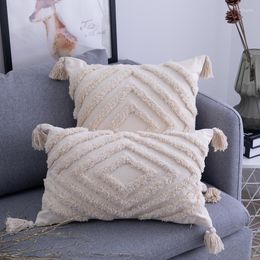 Pillow Nordic Beige Tufted Cover Geometric Rhombus Simple Tassel Pillowcase Sofa Decoration Covers Home