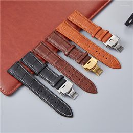 Watch Bands Genuine Leather Straps Embossed Business Watchband 17/19/21/23 Mm Butterfly Stainless Steel Buckle Strap 16/18/20/22/24