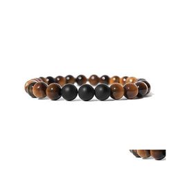 Charm Bracelets Natural Stone For Women Men Handmade 8Mm Yoga Beads Bangle Black Matte Agate Tiger Bracelet Fashion Jewellery B574S F Dhkma