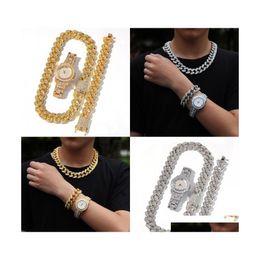 Other Bracelets Bling Rhinestone Necklace Bracelet Watch For Men Cuban Chain Hip Hop Jewellery Women Charm Watches Necklaces Drop Deliv Dh0Bv