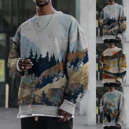 Men's Hoodies Autumn O Neck Sweatshirts For Men Stylish Lanscape Mountian Print Pullover Top Male