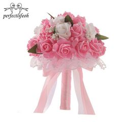 Wedding Flowers Perfectlifeoh Bouquet For Bride Bridesmaid Rose Flower Pearl Bridal Decoration