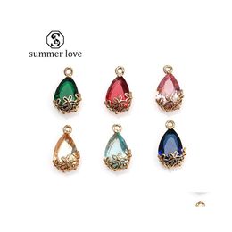 Charms Vintage Fashion Colorf K9 Crystal Glass Pendant For Necklace Earring Waterdrop With Copper Flower Charm Diy Jewellery Drop Deli Dh72U