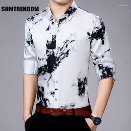 Men's Casual Shirts SHMTRENDOM Men Tie Dye Print Dress Shirt Long Sleeve Male Streetwear Slim Fit Camisas Homme C705