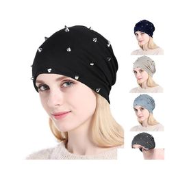 Beanie/Skull Caps Casual Men Women Beanie With Alloy Rivet Unisex Brand Cap Hip Hop Elastic Warm Adt Bonnet Hat Drop Delivery Fashio Otzw0