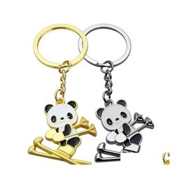 Key Rings Cute Snowboarding Panda Outdoor Cam Hiking Kids Gift Ski Snowboarder Horse Keychain Couple Pendant Jewellery Drop Delivery Otjg3