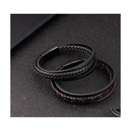 Charm Bracelets Leather Men Stainless Steel Mtilayer Braided Rope Bracelet For Male Female Bangle Jewelry Q280Fz Drop Delivery Dhmac