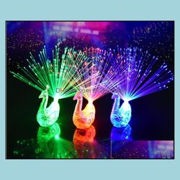 Other Event Party Supplies Creative Peacock Led Finger Ring Lights Beams Nightclub Colour Rings Optical Fibre Lamp Kids Children Ha Dh3Jl